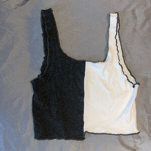 Asymmetrical gray and white crop top